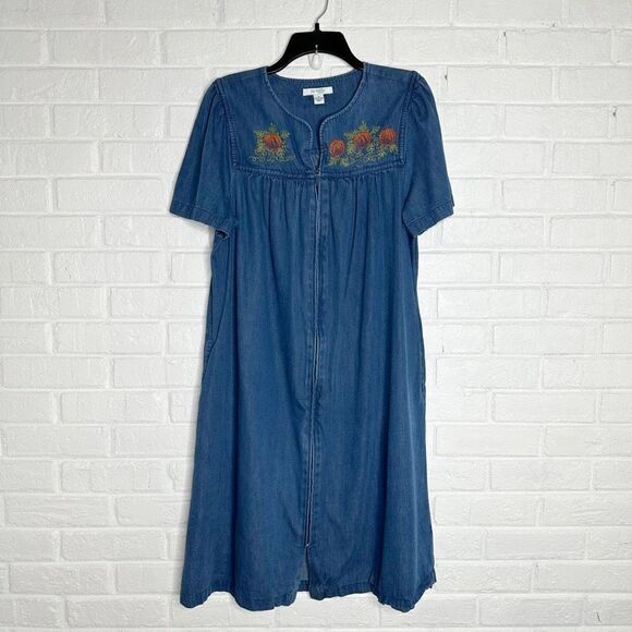 Go Softly Patio Dresses & Skirts - Go Softly‎ Patio Denim Dress Pumpkin Patch Fall Zipper size Medium